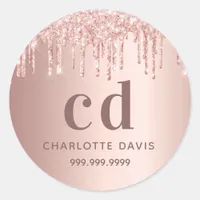 Rose gold blush drips name classic round sticker