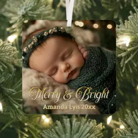 Personalized Baby Photo Merry & Bright Metal Ornament