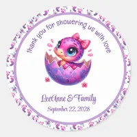 "Hatching Soon" Cute Dinosaur Baby Shower  Classic Round Sticker