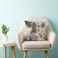 Beautiful April Fairy in Daisies Throw Pillow