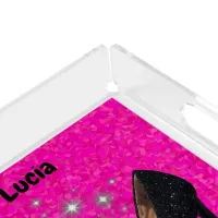 Black Glitter High Heel Shoe on Bright Pink | Acrylic Tray