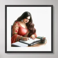 Modern Woman Writing in a Journal Framed Art