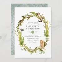 Watercolor Nautical Seaweed Mermaid Bridal Shower Invitation