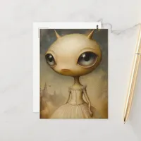 Cute Alien With Big Eyes Fantasy Postcard
