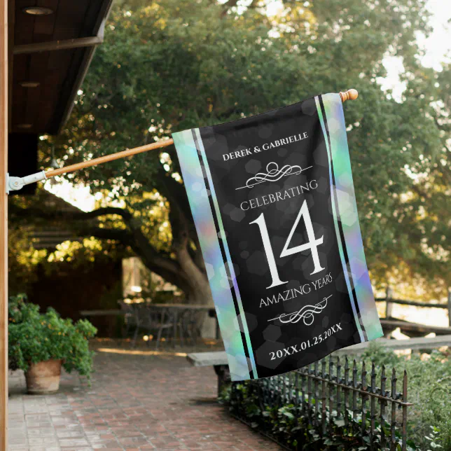 Elegant 14th Opal Wedding Anniversary Celebration House Flag