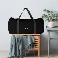 Black white name monogram duffle bag