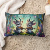 Cute Saolas Playing Violas in a Magical Forest Lumbar Pillow