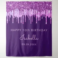 10th Birthday party purple pink glitter drip girl Tapestry