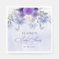 Rustic Floral Purple Lilac Butterflies Baby Shower Napkins