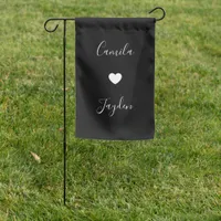 Black Elegant Script Minimalist Heart Wedding Day Garden Flag