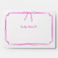 Handwritten Coquette Whimsical Bow Hot Pink Envelope