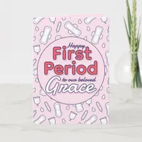 Cute Pink Cartoon Pad Tampon First Period Card