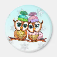 Cute Watercolor Owls Kitchen Refrigerator Magnet