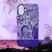 Modern Chick Girly Purple Flowers Marble iPhone 16 Plus Case