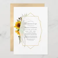 Geometric Rustic Sunflowers Celebration of Life Invitation