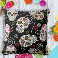 Sugar Skulls and Swirls Rose Black ID725 Throw Pillow