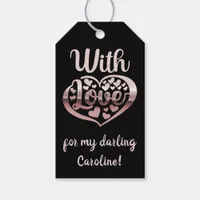 Rose gold metallic look Valentine heart love black Gift Tags