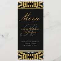 Exotic Black & Gold Decor Wedding Menu Card