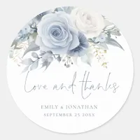 Modern Florals Love Thanks Dusty Blue Wedding Classic Round Sticker