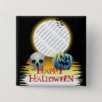 Halloween Photo Frame Skull and Jack o' Lantern Pinback Button