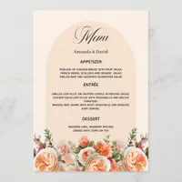 Beige cream orange florals arch wedding dinner menu
