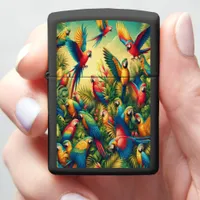 Tropical Delight with Tiny Colorful Parrots Zippo Lighter