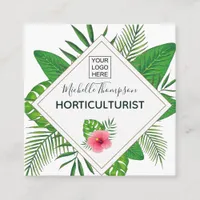 Watercolor tropical foliage personalized square business card