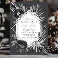 Chic Geometric Floral Monochrome Elegant Wedding Invitation