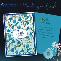 Blue Floral Pattern Botanical Thank You Card