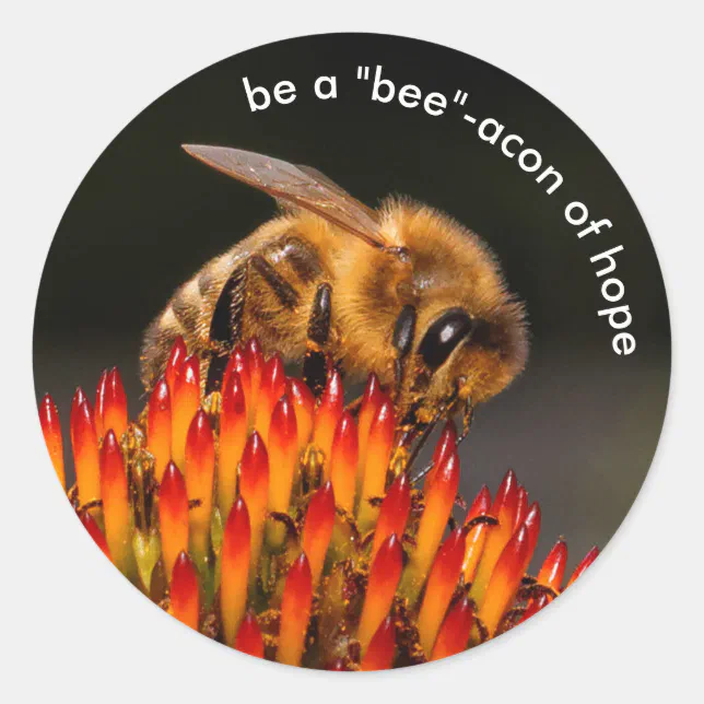 Be a "Bee"acon Beacon of Hope Bee on Echinacea Classic Round Sticker