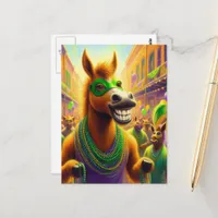 Funny Happy Mardi Gras Horse With Beads Postcard