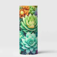 Colorful Succulents Collage Pillar Candle