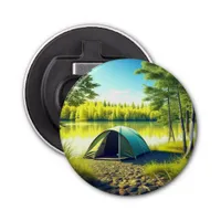 Tent in a Beautiful Forest by a Lake Bottle Opener