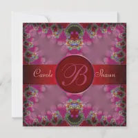 Pink Fractal Lace Monogram Wedding Invitation