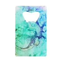 *~ Abstract Modern Watercolor Green Turquoise Credit Card Bottle Opener