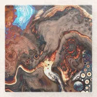 Brown, blue and Orange Modern Art   Glass Coaster