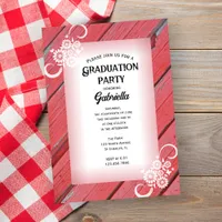 Rustic Red Barn Wood Floral Farm Graduation Party Invitation