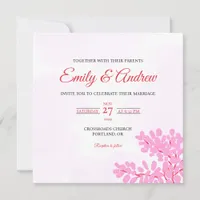 Pink Berry Watercolor Floral Square Wedding Invitation