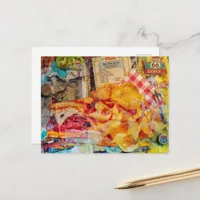 Yummy sandwich and chips mixed media collage postcard