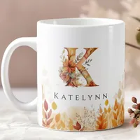 Fall Leaves Monogram Initial Letter K Coffee Mug