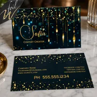 Blue Bokeh Gold Liquid Lights  Foil Business Cards