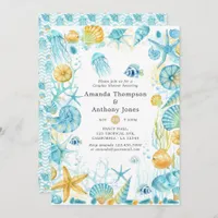 Blue and Yellow Sea Life Wedding Couples Shower Invitation