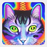 AI Generated Cool Looking Green Eyed Cat Square Sticker