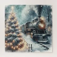 Old-Fashioned Train and Vintage Winter Scene Jigsaw Puzzle