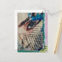 eyeball blue paint words bears abstract collage postcard