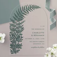 Green Fern Modern Minimalist Arch Wedding Acrylic Invitations