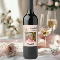 40th Birthday rose gold pink photo Wine Label