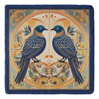 Elegant Art Nouveau Birds Pat#22 Blue Peach ID1078 Trivet