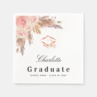 Graduation pampas grass rose gold blush floral cap napkins
