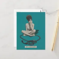 Woman and telephone retro its complicated collage postcard
